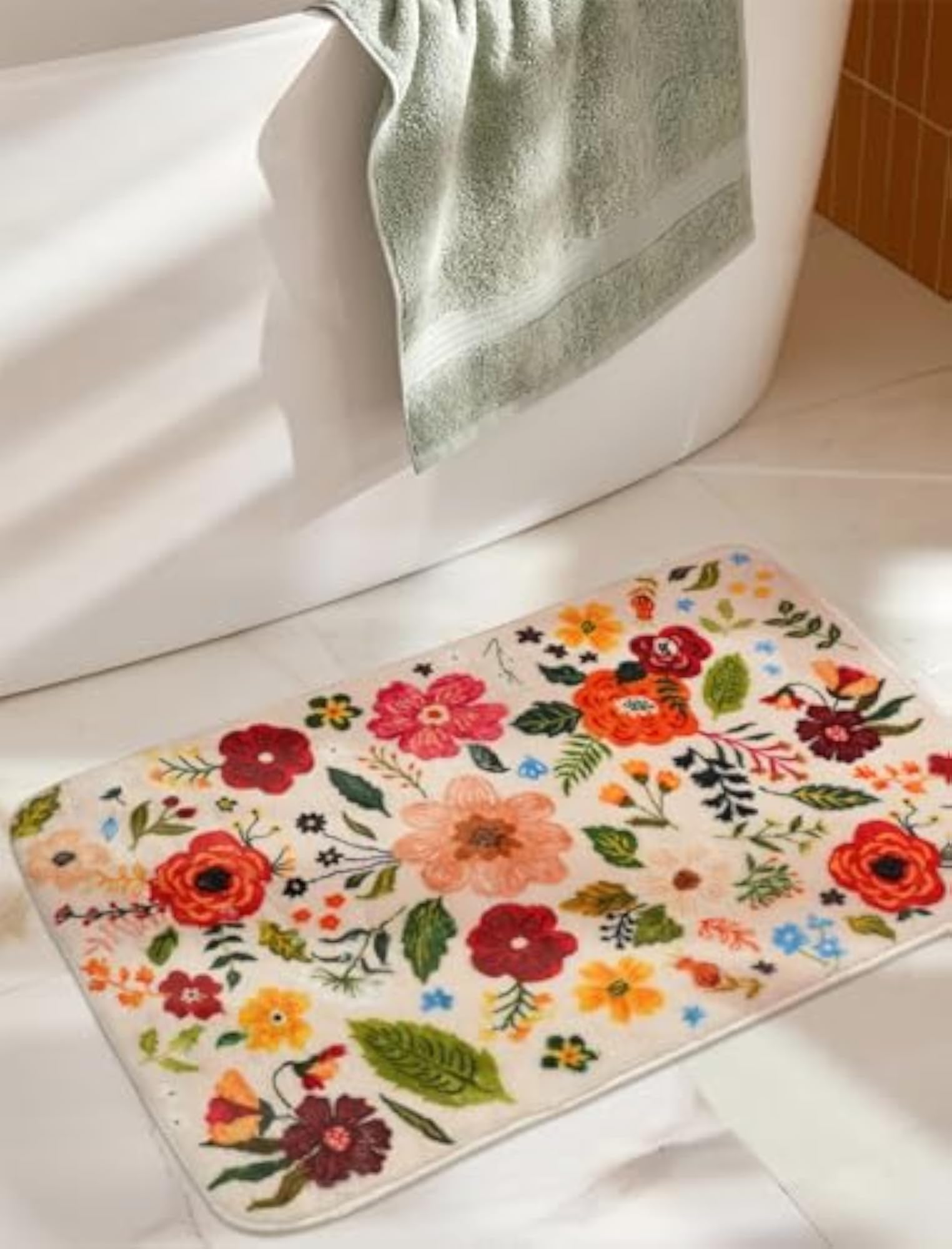 Floral Bath Mat 27x17, Soft Washable Rug